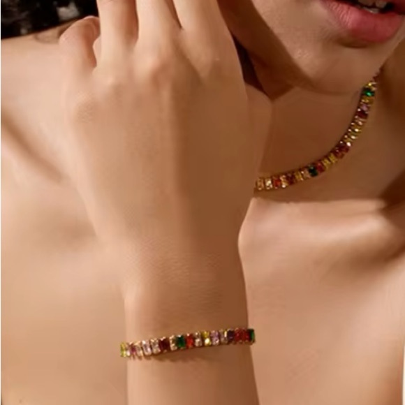 unbranded Jewelry - 1piece Yhpup Colorful Bling Cubic Zirconia Chain Stainless Steel Luxury bracelet